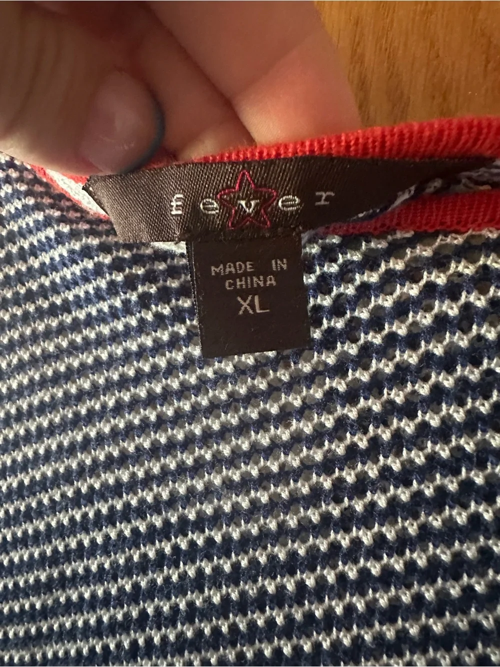 Fever Navy and White Striped Knit Top with Red Trim - Picture 3 of 3